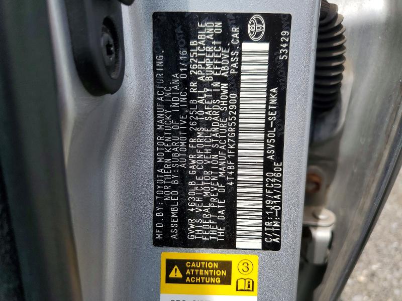 2016 Toyota Camry მანქანა იყიდება აუქციონზე, vin: 4T4BF1FK7GR552900, აუქციონის ნომერი: 58026606