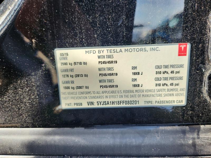 2015 Tesla Model S მანქანა იყიდება აუქციონზე, vin: 5YJSA1H18FF080201, აუქციონის ნომერი: 56804136