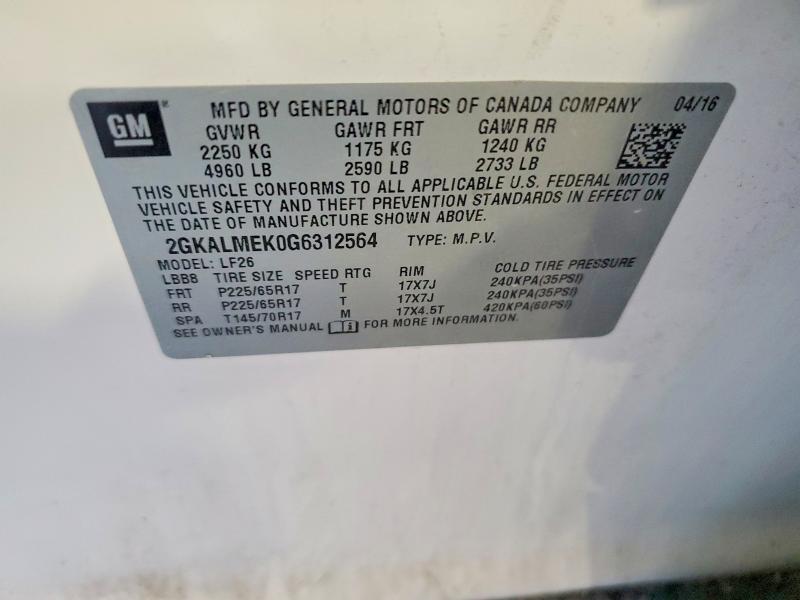 Продаж на аукціоні авто 2016 Gmc Terrain, vin: 2GKALMEK0G6312564, номер лоту: 56638906
