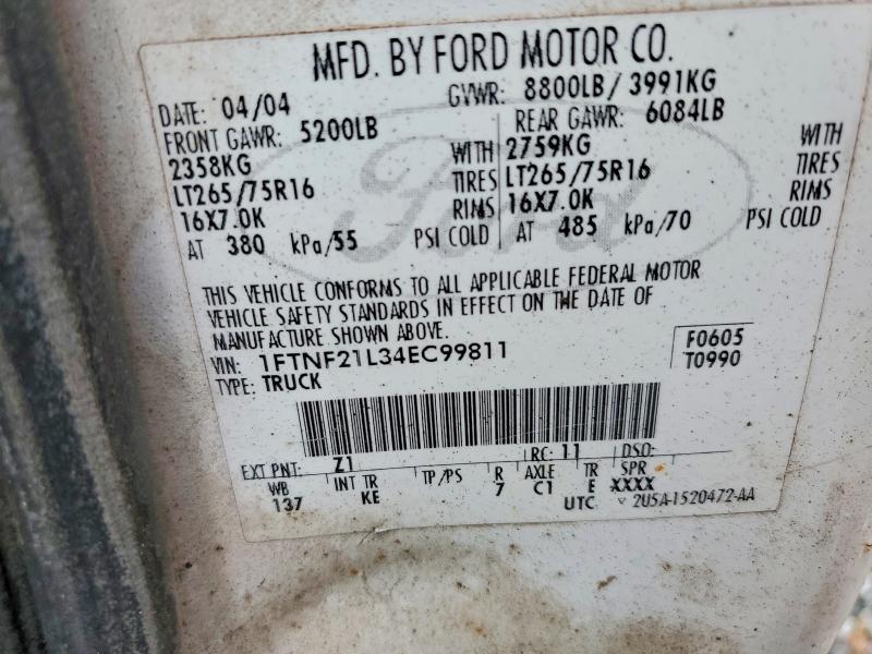 Продажа на аукционе авто 2004 Ford F250, vin: 1FTNF21L34EC99811, номер лота: 58129936