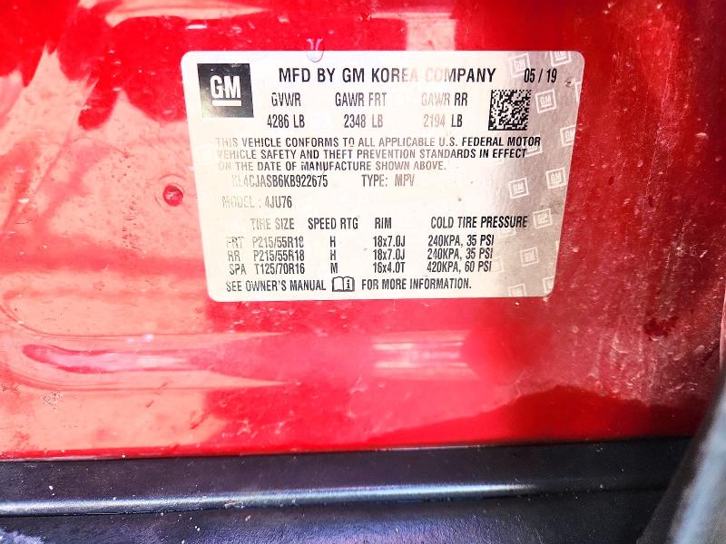 2019 Buick Encore მანქანა იყიდება აუქციონზე, vin: KL4CJASB6KB922675, აუქციონის ნომერი: 56693676