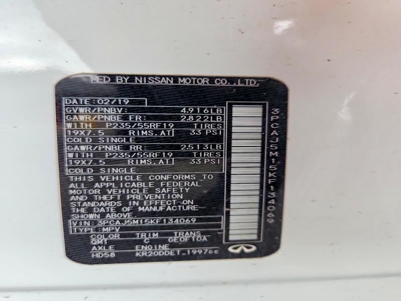 57479666 :رقم المزاد ، 3PCAJ5M15KF134069 vin ، 2019 Infiniti Qx50 مزاد بيع