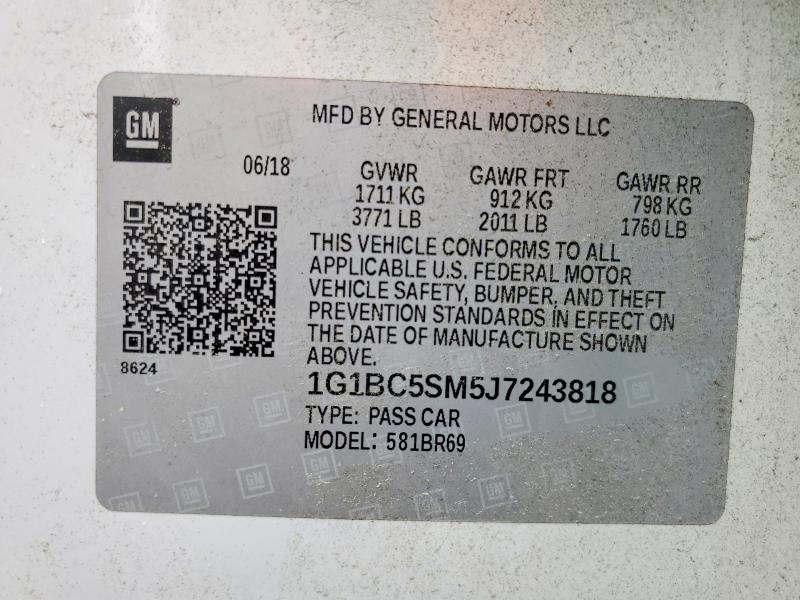 Продажа на аукционе авто 2018 Chevrolet Cruze, vin: 1G1BC5SM5J7243818, номер лота: 56659146