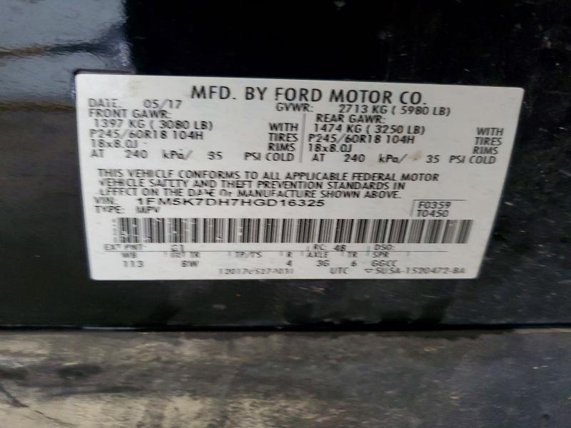 58984596 :رقم المزاد ، 1FM5K7DH7HGD16325 vin ، 2017 Ford Explorer مزاد بيع