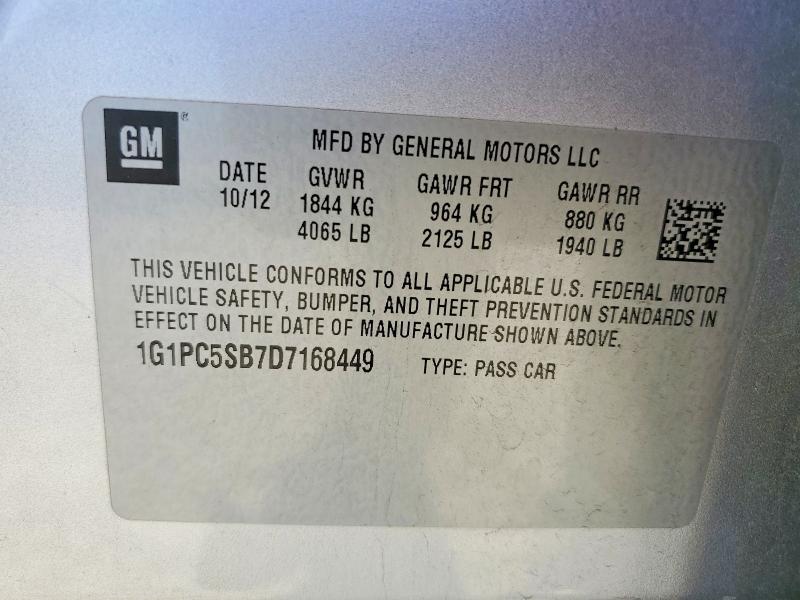 56632906 :رقم المزاد ، 1G1PC5SB7D7168449 vin ، 2013 Chevrolet Cruze مزاد بيع