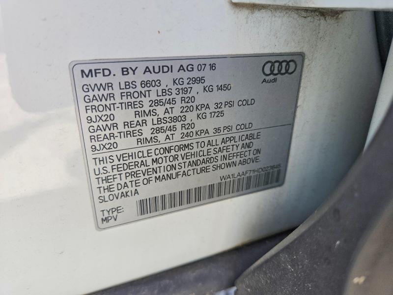 Продажа на аукционе авто 2017 Audi Q7, vin: WA1LAAF71HD023645, номер лота: 58353046