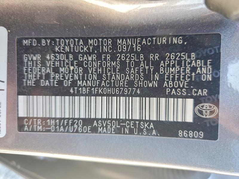 56033106 :رقم المزاد ، 4T1BF1FK0HU679774 vin ، 2017 Toyota Camry مزاد بيع
