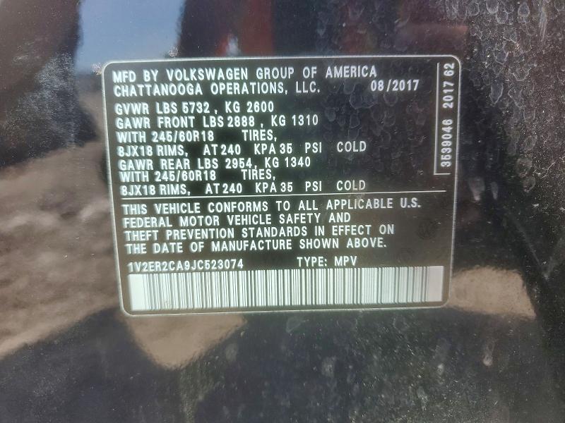 54687476 :رقم المزاد ، 1V2ER2CA9JC523074 vin ، 2018 Volkswagen Atlas مزاد بيع