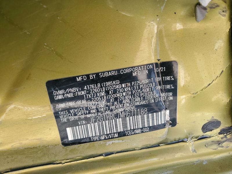 Aukcja sprzedaży 2021 Subaru Crosstrek, vin: JF2GTHRC7MH671188, numer aukcji: 58058136