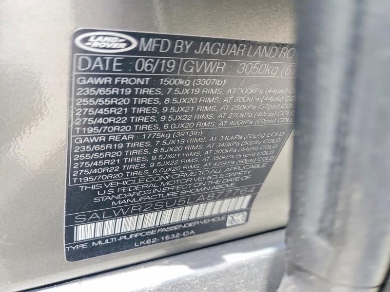 Aukcja sprzedaży 2020 Land Rover Range Rover Sport, vin: SALWR2SU5LA877764, numer aukcji: 55878816