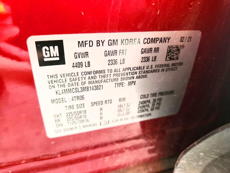 58930076 :رقم المزاد ، KL4MMCSL3MB143821 vin ، 2021 Buick Encore Gx مزاد بيع