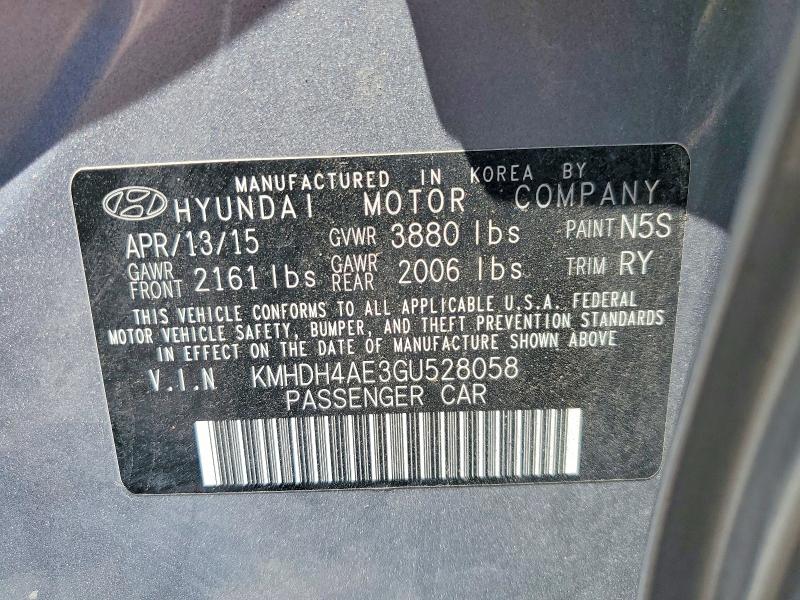 56113486 :رقم المزاد ، KMHDH4AE3GU528058 vin ، 2016 Hyundai Elantra مزاد بيع
