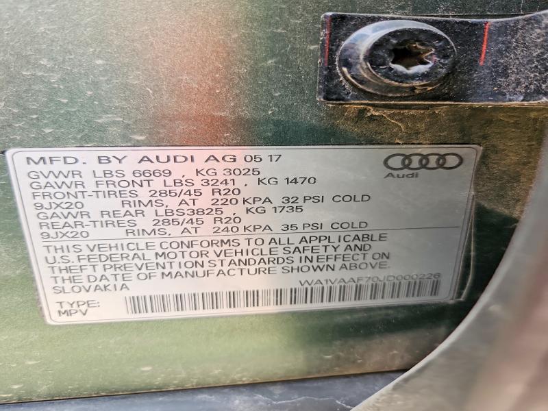 Продаж на аукціоні авто 2018 Audi Q7, vin: WA1VAAF70JD000226, номер лоту: 58849016