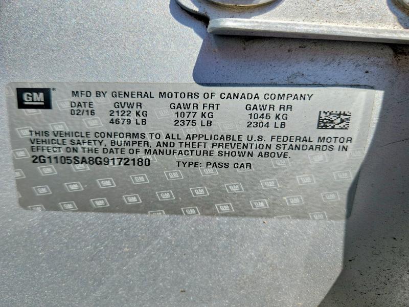2016 Chevrolet Impala მანქანა იყიდება აუქციონზე, vin: 2G1105SA8G9172180, აუქციონის ნომერი: 55384036