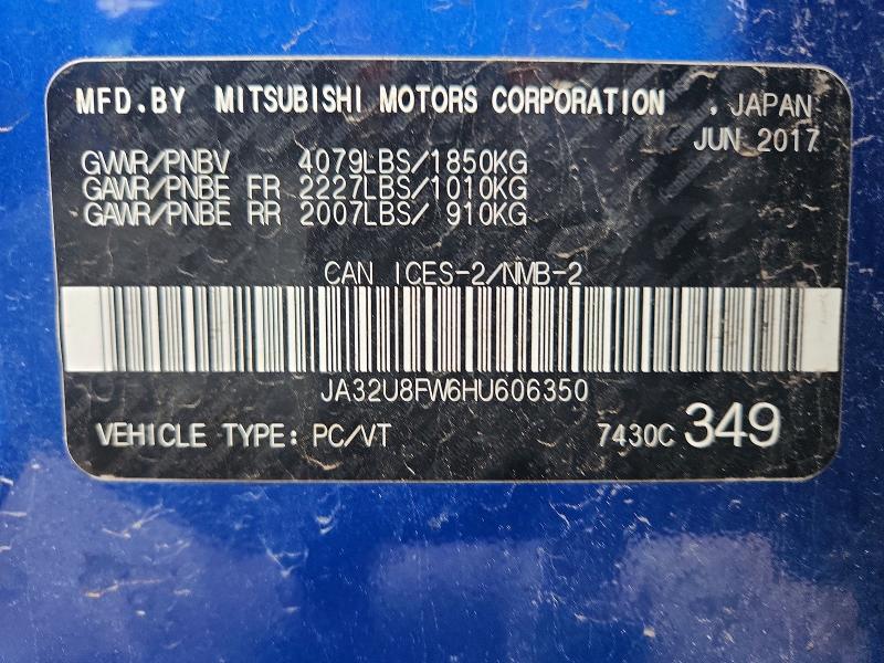 2017 Mitsubishi Lancer მანქანა იყიდება აუქციონზე, vin: JA32U8FW6HU606350, აუქციონის ნომერი: 57552276