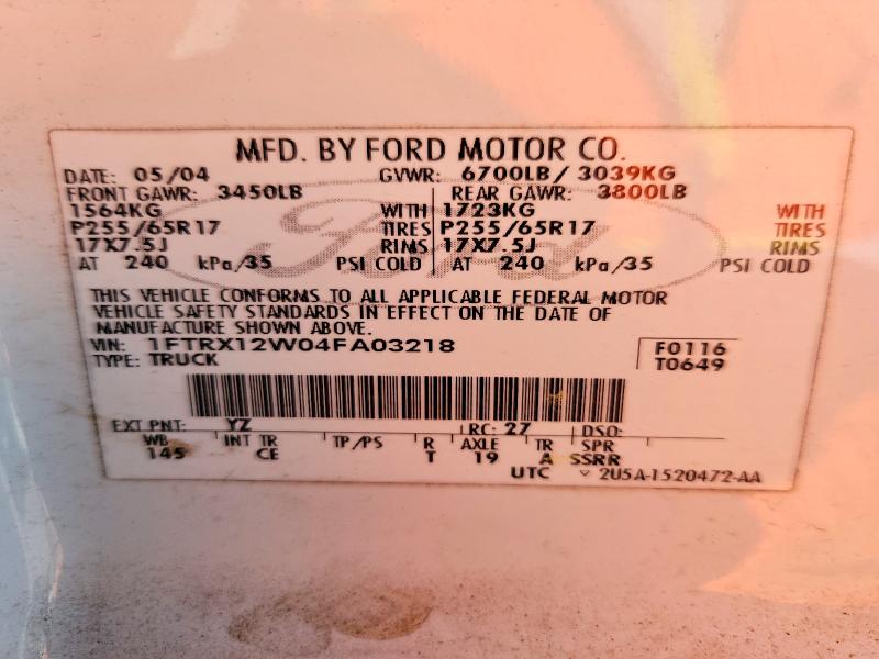 Продажа на аукционе авто 2004 Ford F150, vin: 1FTRX12W04FA03218, номер лота: 55650016