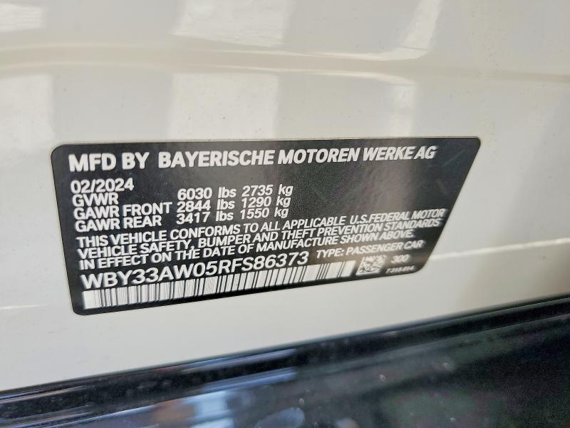 56493436 :رقم المزاد ، WBY33AW05RFS86373 vin ، 2024 Bmw I4 مزاد بيع