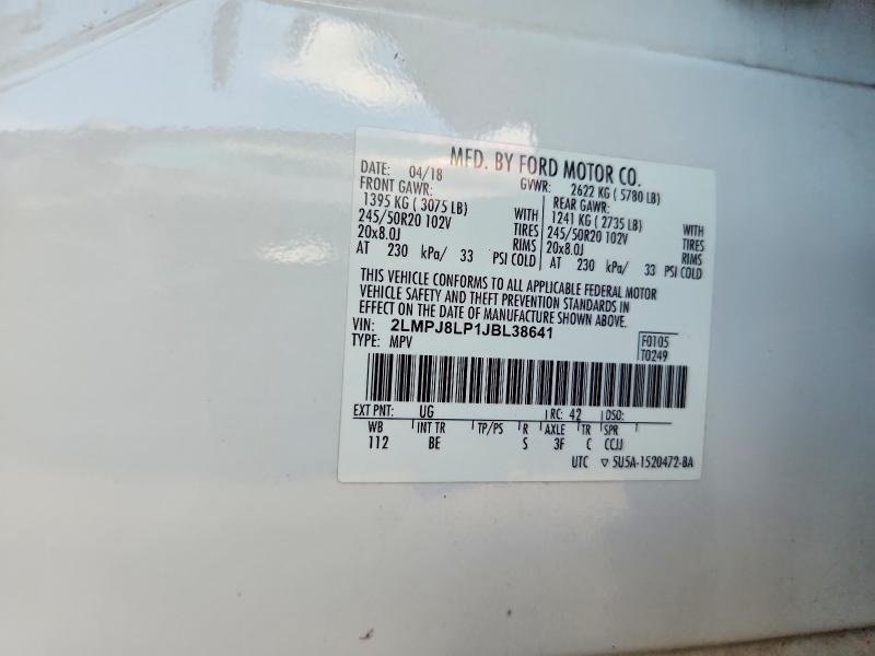 59184806 :رقم المزاد ، 2LMPJ8LP1JBL38641 vin ، 2018 Lincoln Mkx مزاد بيع