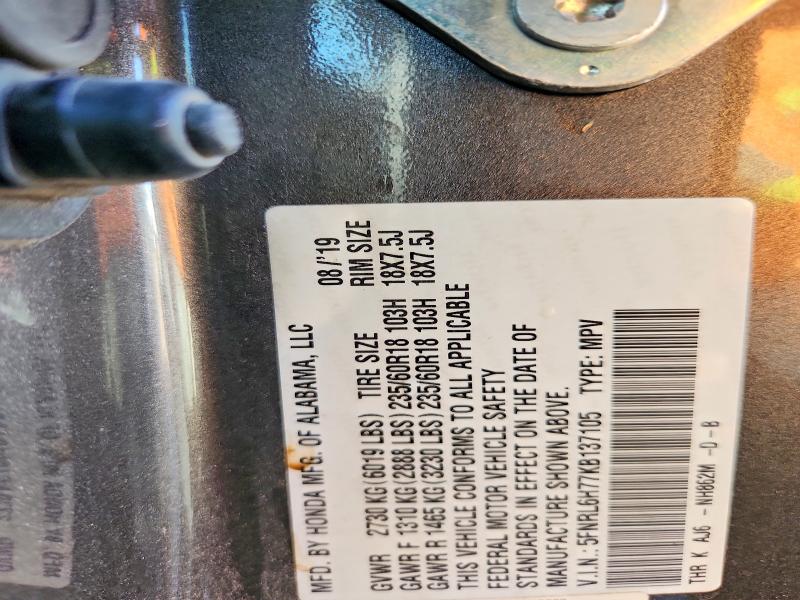 Aukcja sprzedaży 2019 Honda Odyssey, vin: 5FNRL6H77KB137105, numer aukcji: 57580066