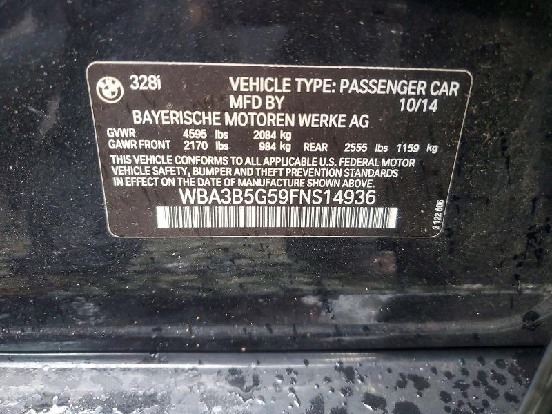 2015 Bmw 328 მანქანა იყიდება აუქციონზე, vin: WBA3B5G59FNS14936, აუქციონის ნომერი: 57856196