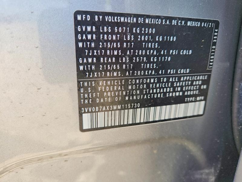 Продажа на аукционе авто 2021 Volkswagen Tiguan, vin: 3VV0B7AX3MM115730, номер лота: 57643236