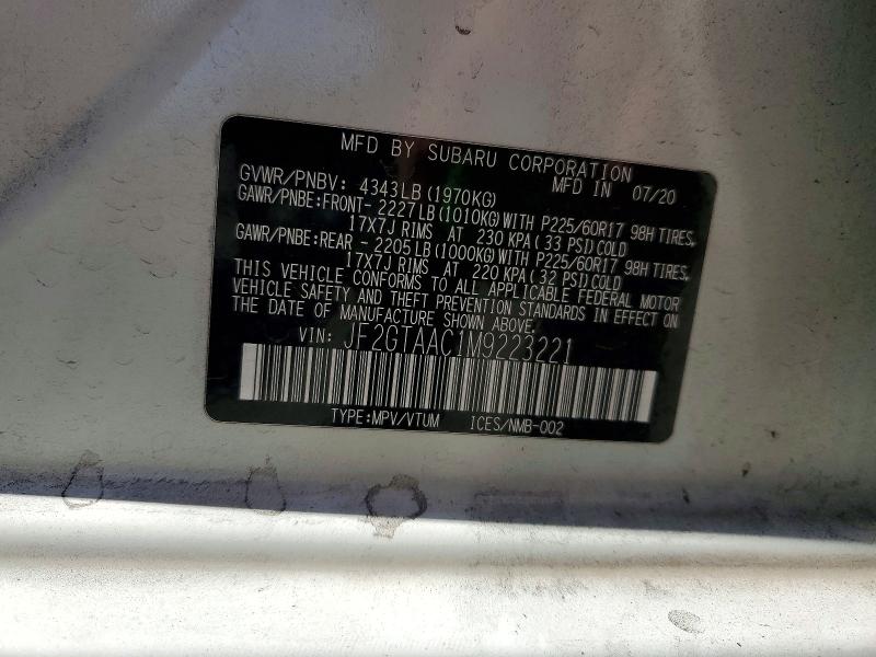 Aukcja sprzedaży 2021 Subaru Crosstrek, vin: JF2GTAAC1M9223221, numer aukcji: 57587026