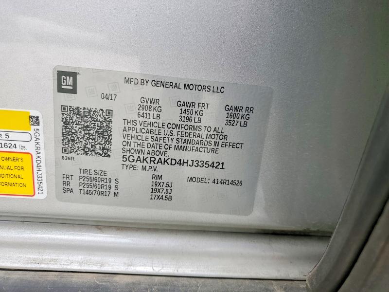Продаж на аукціоні авто 2017 Buick Enclave, vin: 5GAKRAKD4HJ335421, номер лоту: 55965276