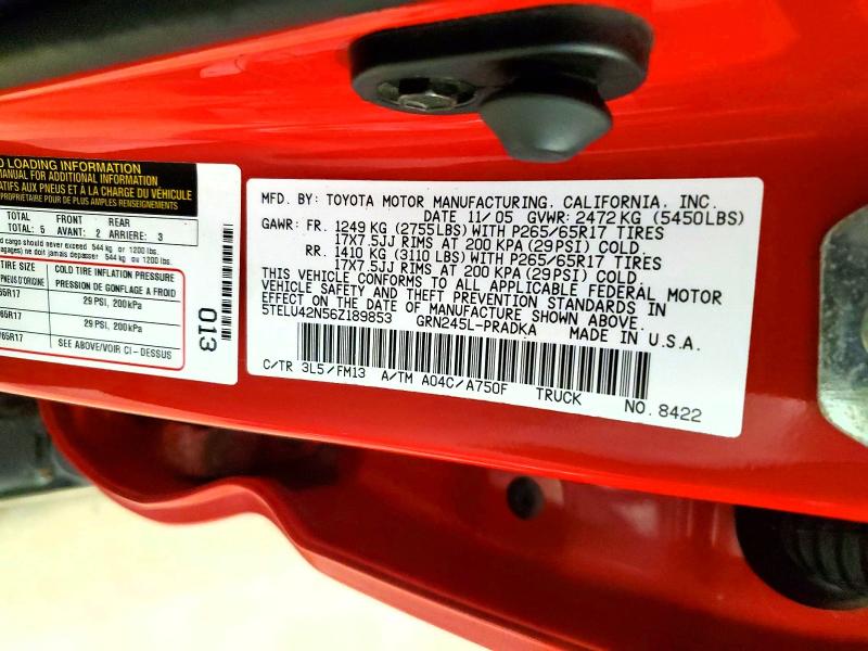 2006 Toyota Tacoma მანქანა იყიდება აუქციონზე, vin: 5TELU42N56Z189853, აუქციონის ნომერი: 56085376