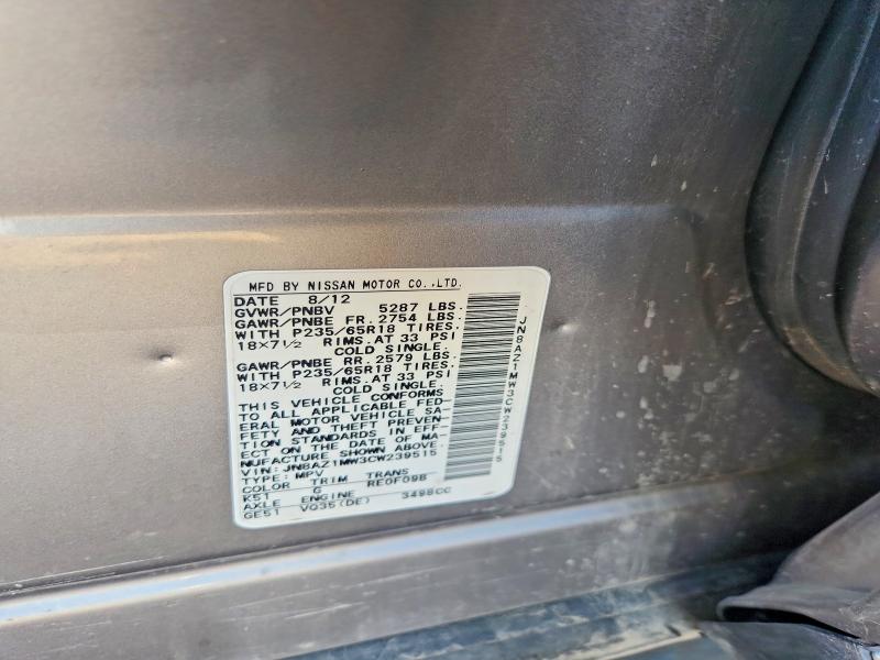 Aukcja sprzedaży 2012 Nissan Murano, vin: JN8AZ1MW3CW239515, numer aukcji: 57358066