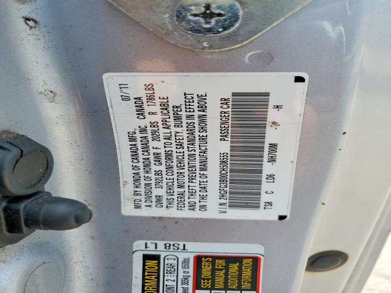 Продаж на аукціоні авто 2012 Honda Civic, vin: 2HGFG3B00CH508555, номер лоту: 55091796