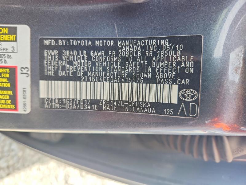 Продаж на аукціоні авто 2010 Toyota Corolla, vin: 2T1BU4EE0AC415576, номер лоту: 57364416