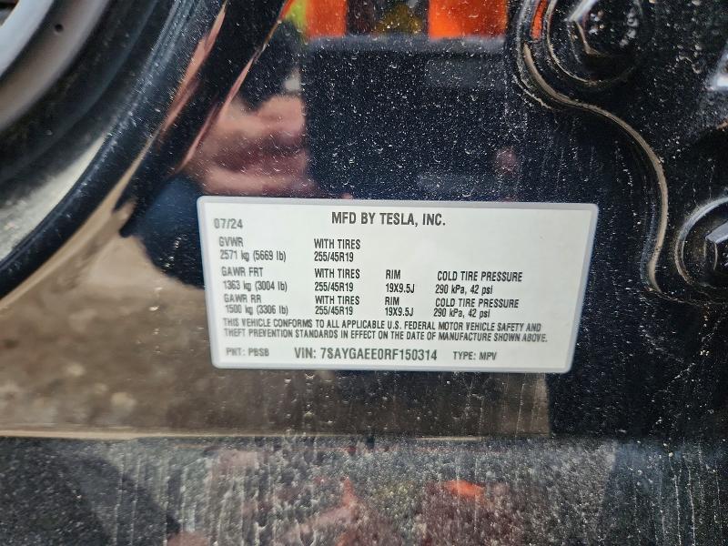 Продажа на аукционе авто 2024 Tesla Model Y, vin: 7SAYGAEE0RF150314, номер лота: 55374646