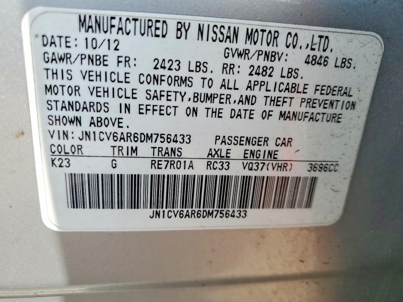 59082806 :رقم المزاد ، JN1CV6AR6DM756433 vin ، 2013 Infiniti G37 Sedan مزاد بيع