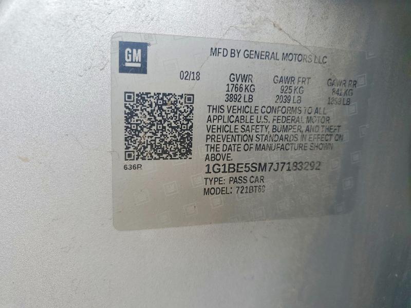 2018 Chevrolet Cruze მანქანა იყიდება აუქციონზე, vin: 1G1BE5SM7J7183292, აუქციონის ნომერი: 56412646