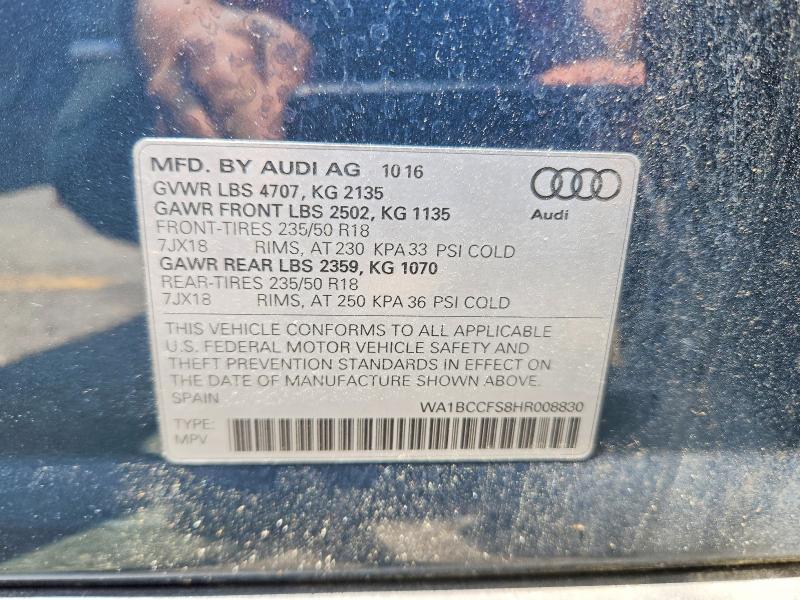 Продажа на аукционе авто 2017 Audi Q3, vin: WA1BCCFS8HR008830, номер лота: 57143656