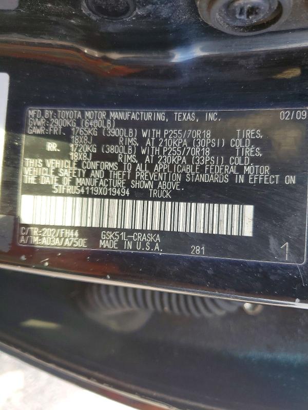 Aukcja sprzedaży 2009 Toyota Tundra, vin: 5TFRU54119X019494, numer aukcji: 57750586