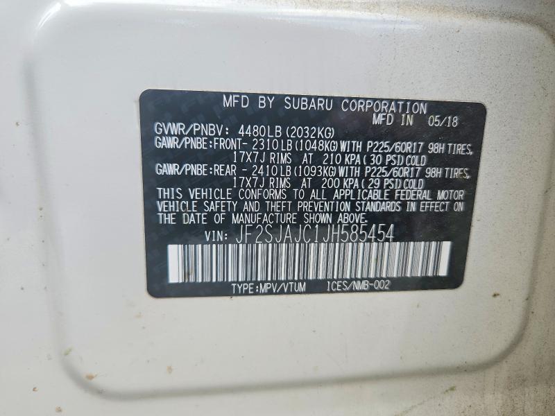 58205086 :رقم المزاد ، JF2SJAJC1JH585454 vin ، 2018 Subaru Forester مزاد بيع