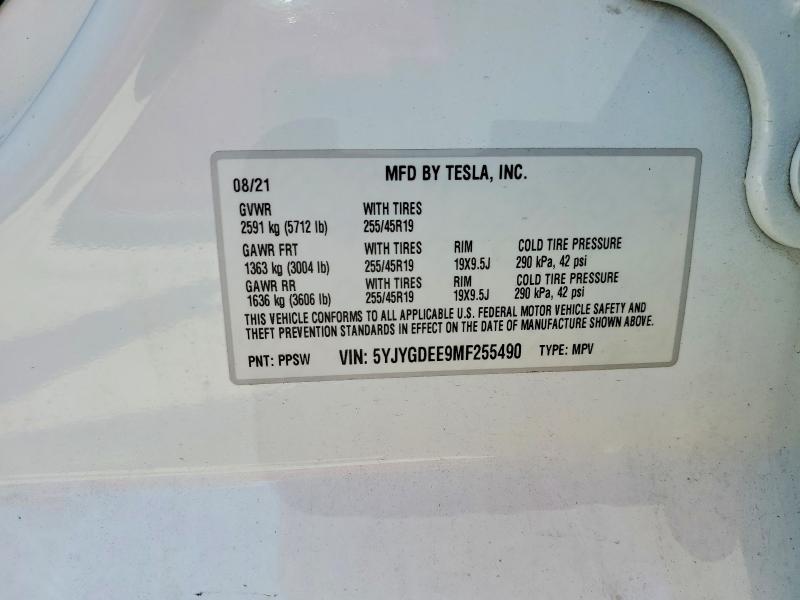 2021 Tesla Model  Y მანქანა იყიდება აუქციონზე, vin: 5YJYGDEE9MF255490, აუქციონის ნომერი: 57484476