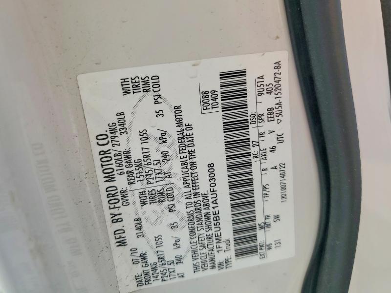 57202316 :رقم المزاد ، 1FMEU5BE1AUF03008 vin ، 2010 Ford Explorer Sport Trac مزاد بيع