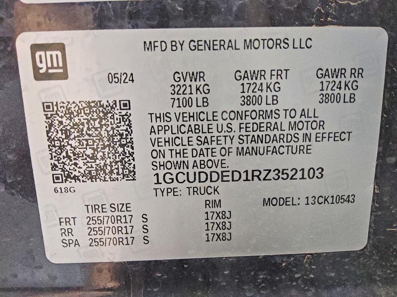 Aukcja sprzedaży 2024 Chevrolet Silverado, vin: 1GCUDDED1RZ352103, numer aukcji: 55980896