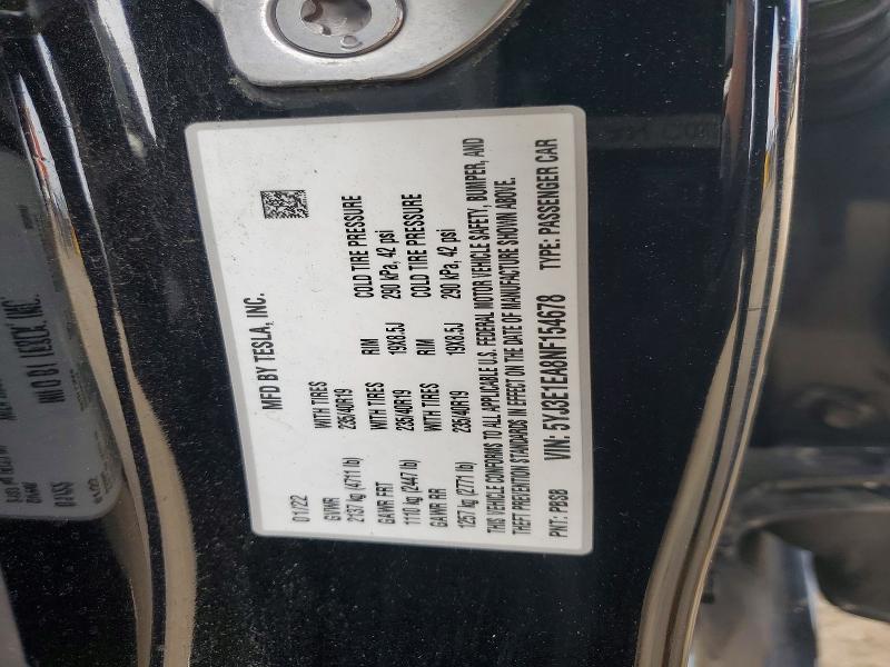 56296006 :رقم المزاد ، 5YJ3E1EA8NF154678 vin ، 2022 Tesla Model 3 مزاد بيع
