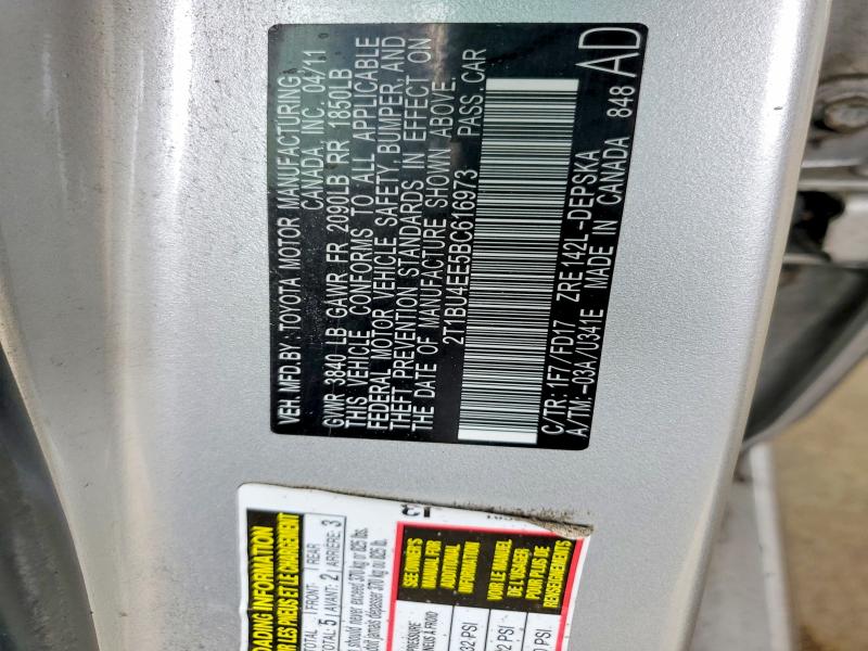 Aukcja sprzedaży 2011 Toyota Corolla, vin: 2T1BU4EE5BC616973, numer aukcji: 58132566