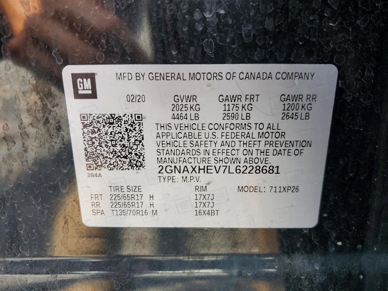 Продажа на аукционе авто 2020 Chevrolet Equinox, vin: 2GNAXHEV7L6228681, номер лота: 56650276
