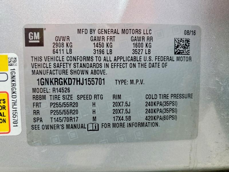Продажа на аукционе авто 2017 Chevrolet Traverse, vin: 1GNKRGKD7HJ155701, номер лота: 54680166