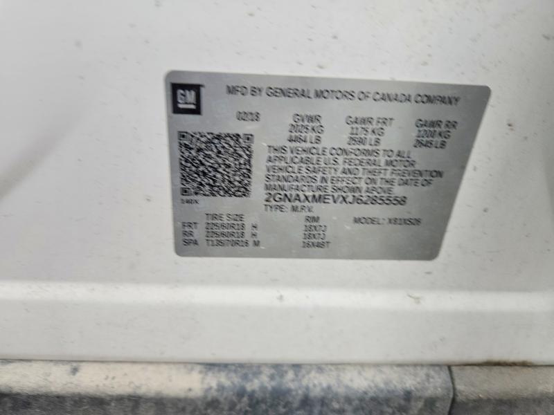 2018 Chevrolet Equinox მანქანა იყიდება აუქციონზე, vin: 2GNAXMEVXJ6285558, აუქციონის ნომერი: 58636856