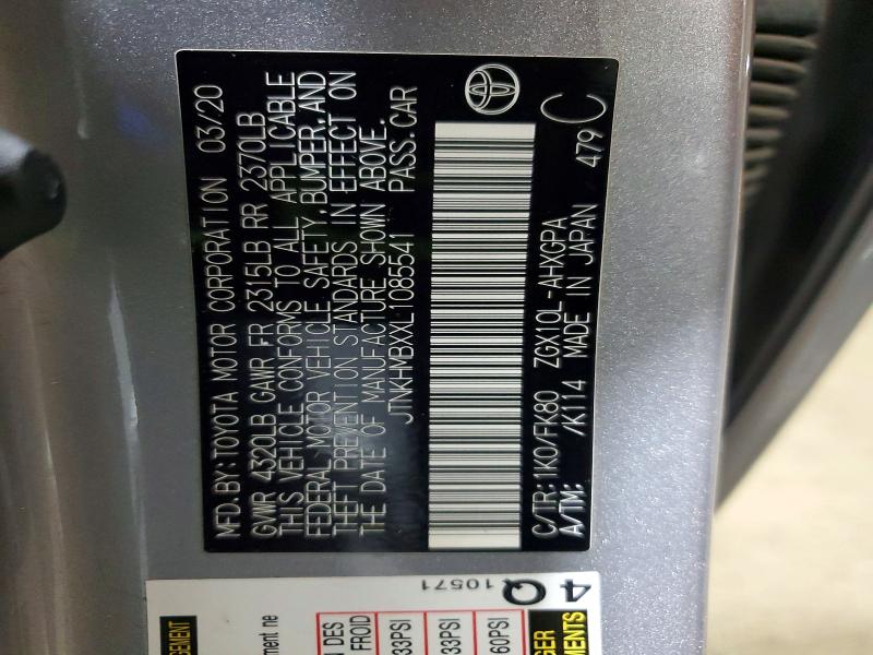 58260186 :رقم المزاد ، JTNKHMBXXL1085541 vin ، 2020 Toyota C-hr مزاد بيع