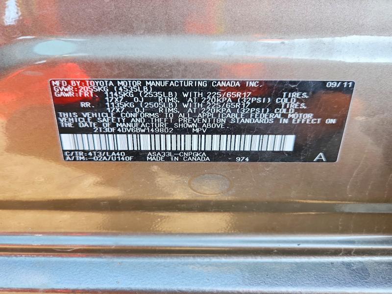 56360036 :رقم المزاد ، 2T3DF4DV6BW149802 vin ، 2011 Toyota Rav4 مزاد بيع