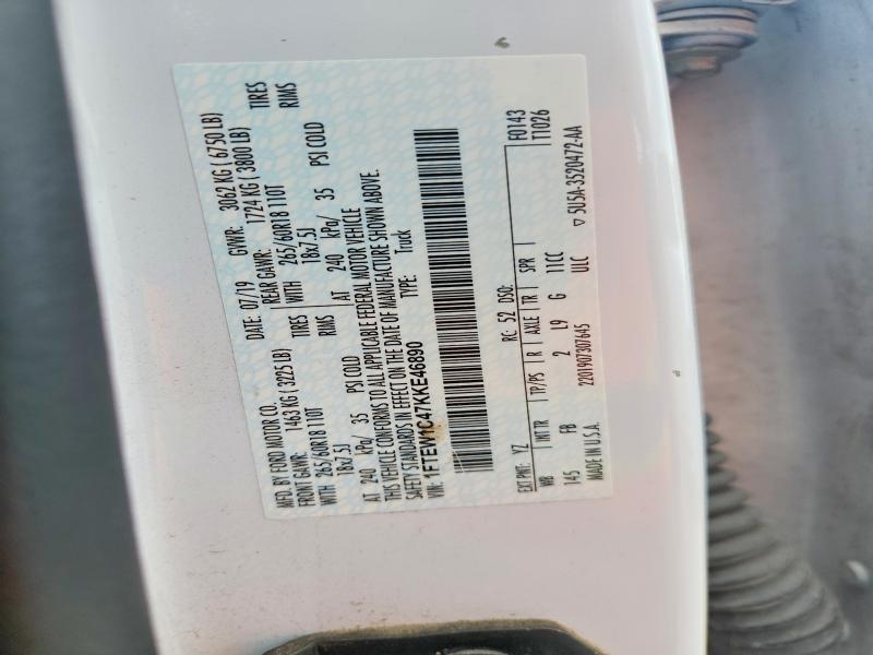 2019 Ford F150 მანქანა იყიდება აუქციონზე, vin: 1FTEW1C47KKE46890, აუქციონის ნომერი: 58491156