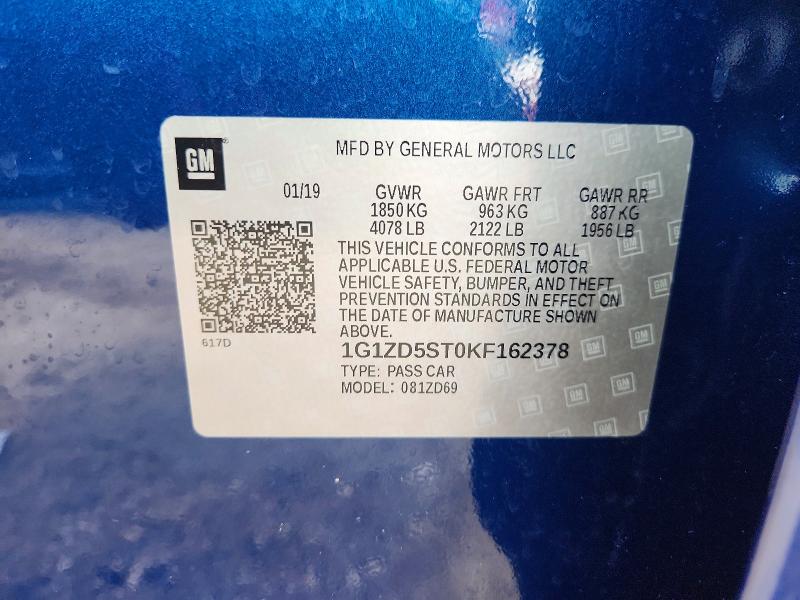 85622705 :رقم المزاد ، 1G1ZD5ST0KF162378 vin ، 2019 Chevrolet Malibu مزاد بيع
