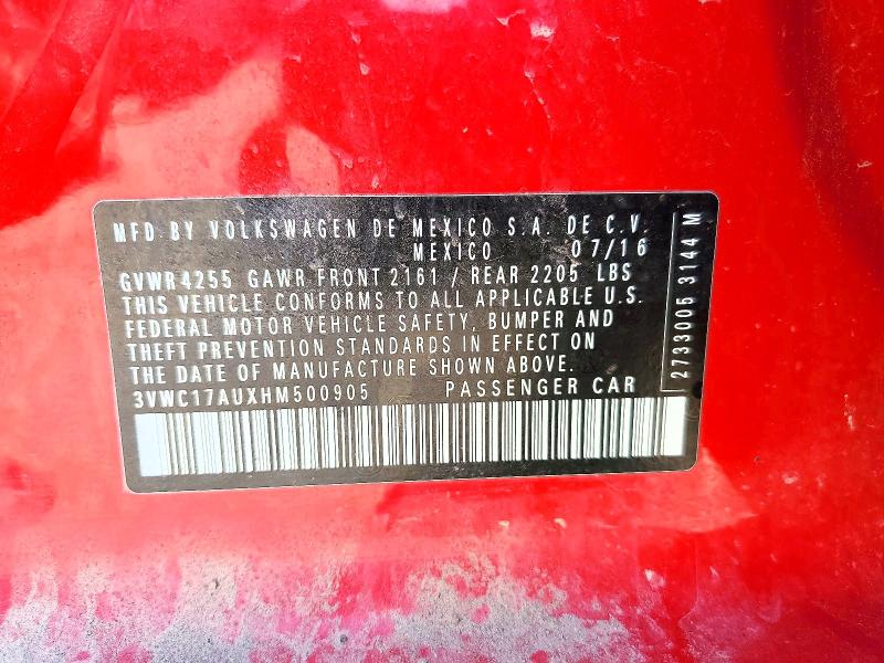 57580756 :رقم المزاد ، 3VWC17AUXHM500905 vin ، 2017 Volkswagen Golf Sportwagen مزاد بيع